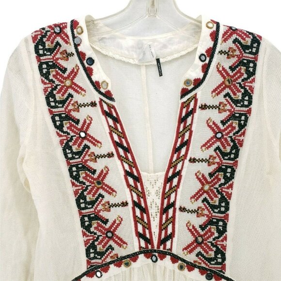 Anthropologie Akemi + Kin Ibis Cream Embroidered Peasant Top Blouse Boho SMALL - Picture 2 of 9